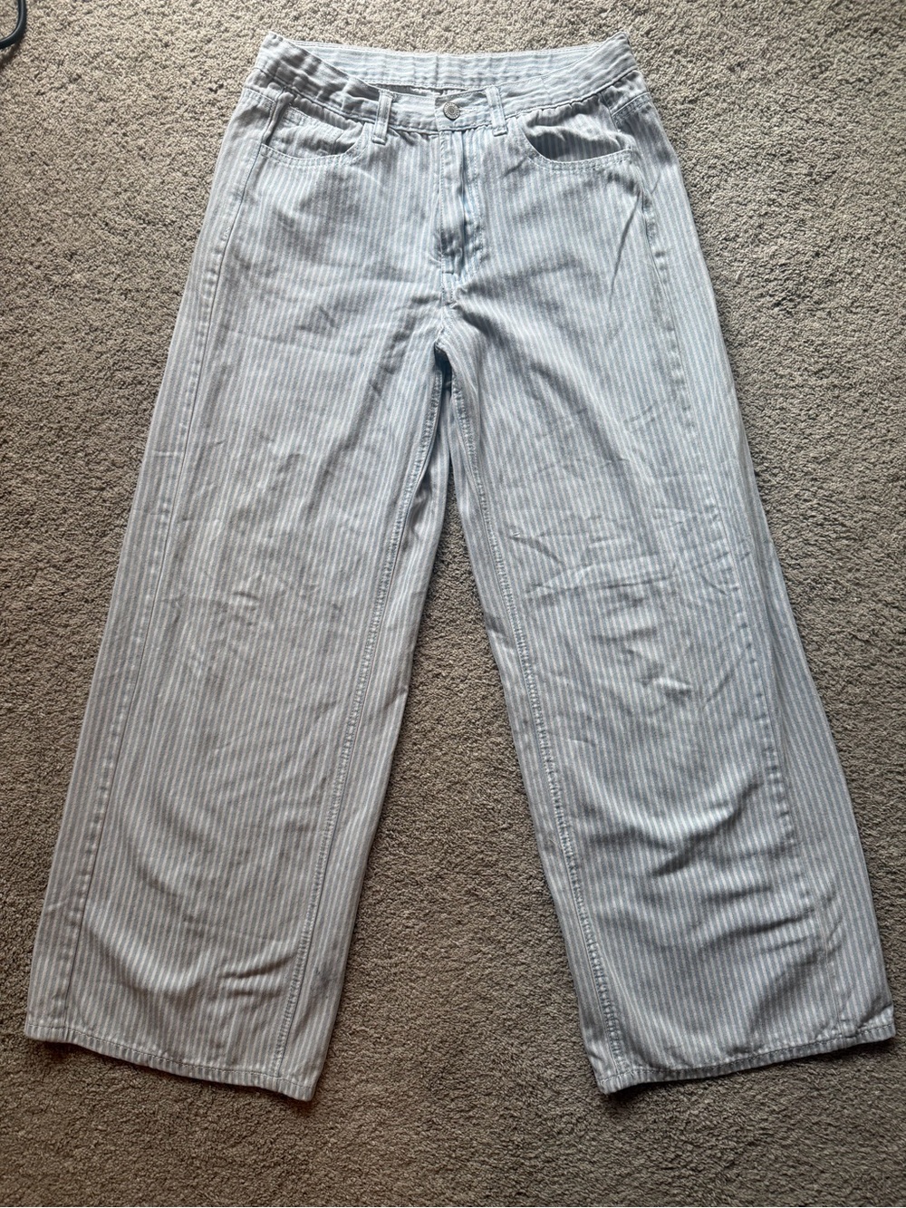 High-Rise Wide-Leg Pinstripe Pants - Light Blue - Picture 1 of 7